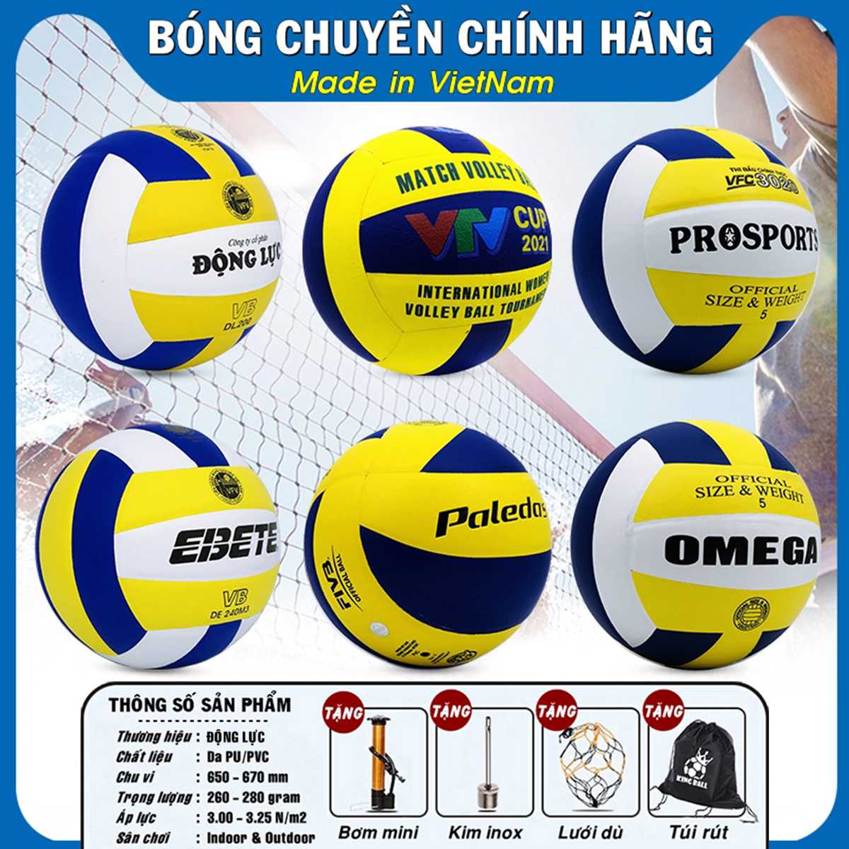 Bóng Chuyền Da Chính Hãng Động Lực, Banh Bóng Chuyền VTV Cup Cao Cấp Giá Rẻ Tiêu Chuẩn Thi Đấu Sân Trong Nhà Và Ngoài Trời