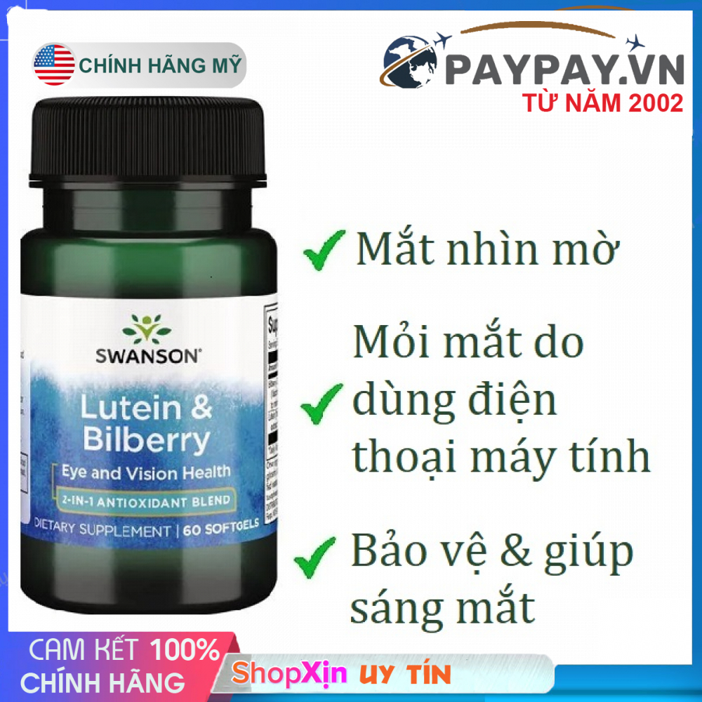 Viên uống sáng mắt bổ mắt Swanson Ultra Lutein & Bilberry nhập từ Mỹ 60 Viên