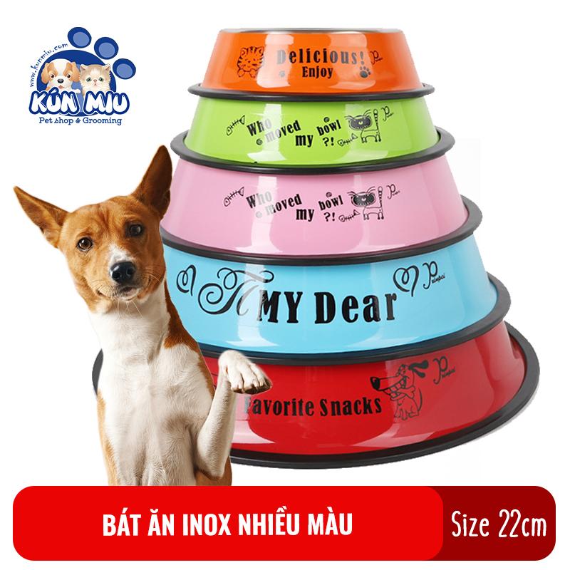 Bát ăn inox cho chó mèo nhiều màu Kún Miu size 22cm