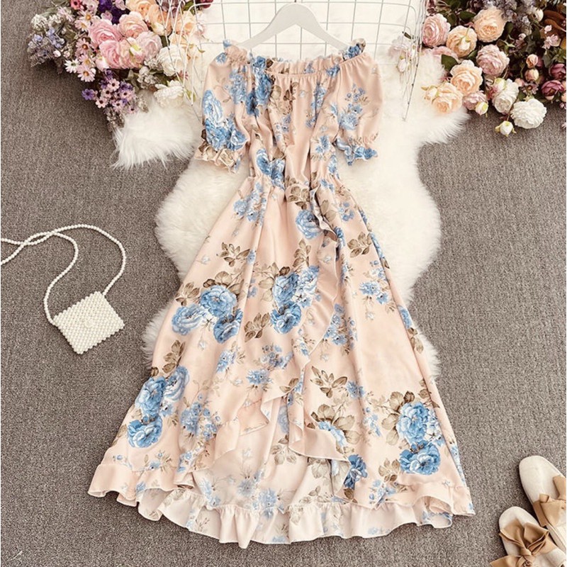 Đầm vintage bẹt vai đắp chéo