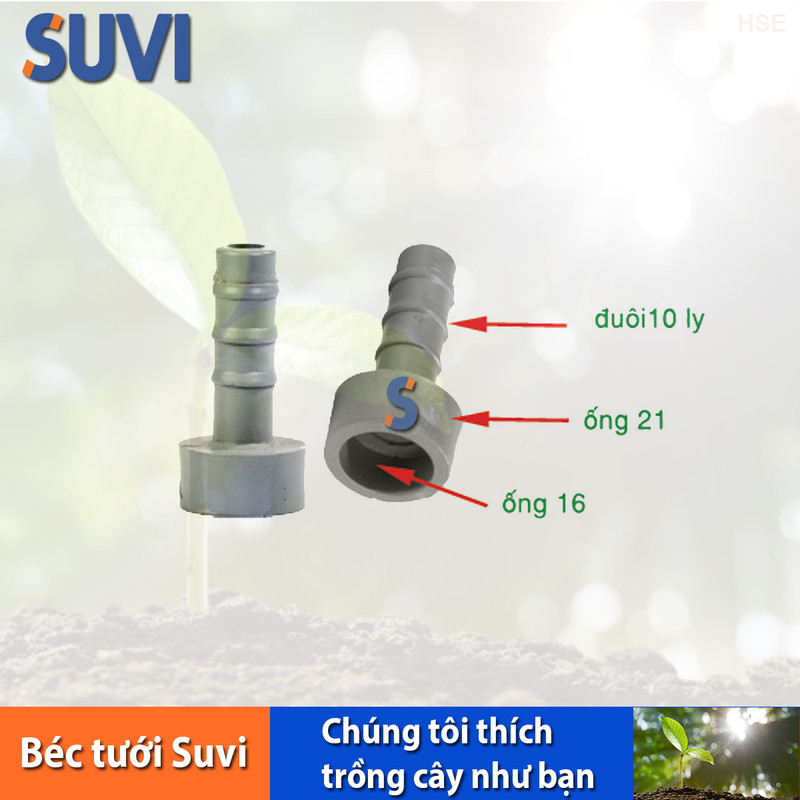 Nối ống 16mm - 21mm đuôi 10 ly pvc bb n 16-21 đ10