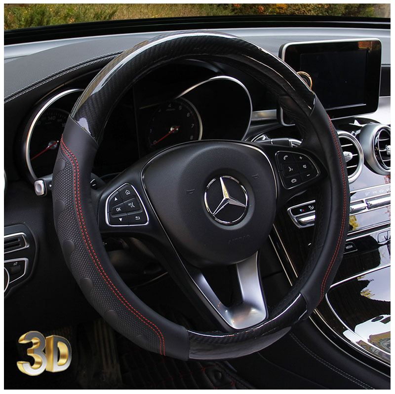 [ Khuyễn Mãi 3 ngày ] Bọc Vô Lăng Da Thật Vân Cacbon Đen Sang Trọng