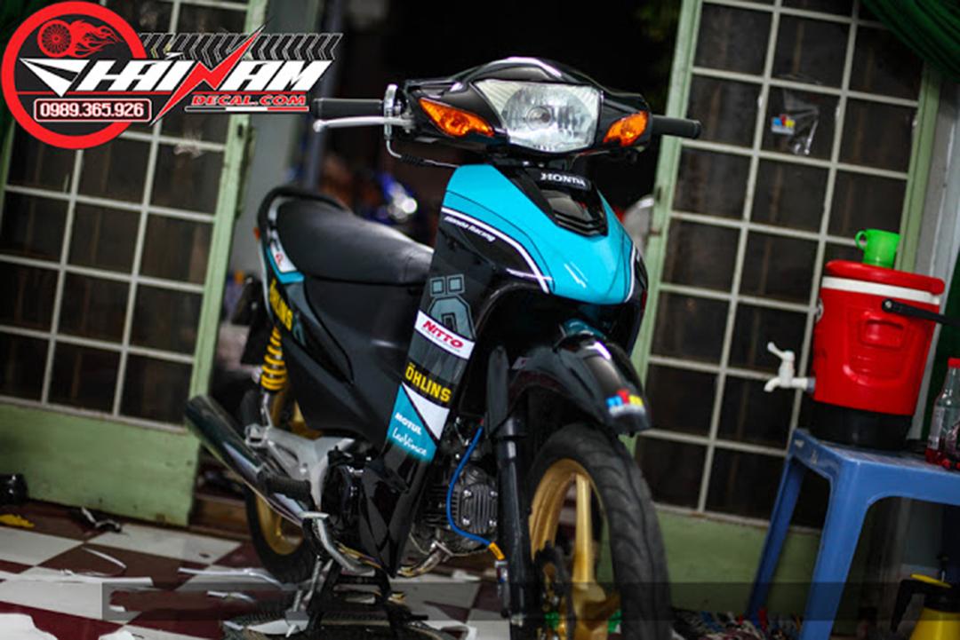 Tem Trùm Wave Alpha Đen Xanh Ohlins