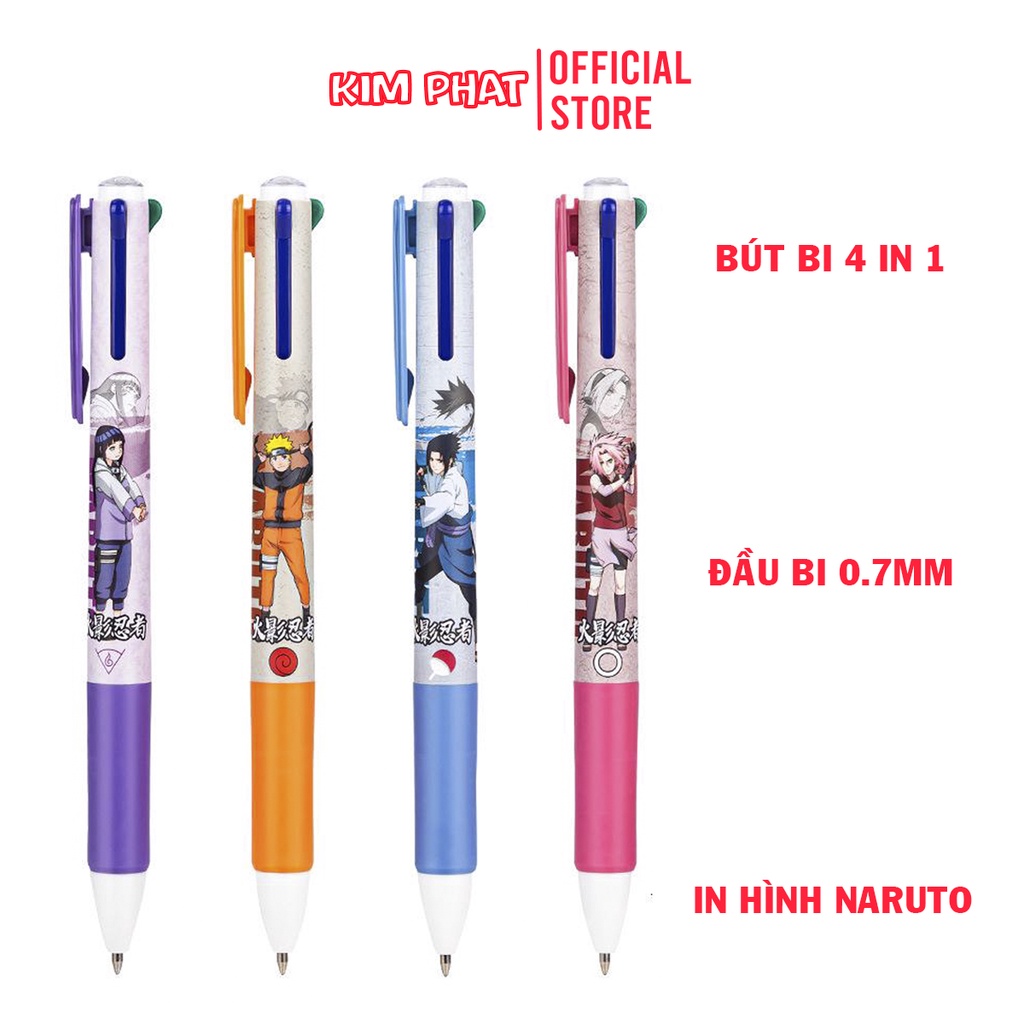 Bút bi bấm 4 màu deli a597 in hình naruto