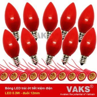 [HCM]Bộ 10 Bóng Led Trái Ớt 0.3W Ánh Sáng Đỏ + Tặng Kèm 6 Đuôi E12