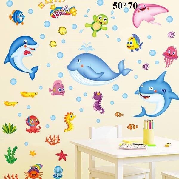 Decal dán tường cá heo vui nhộn