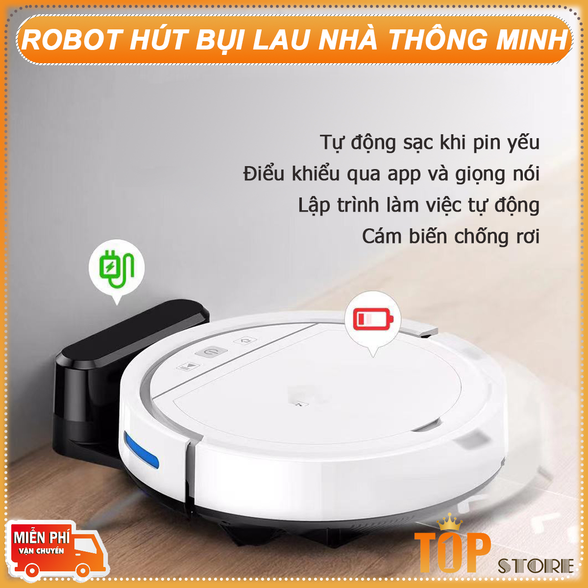 Robot Hút Bụi Tự Động Sạc, Máy Hút Bụi Tự Động, Robot Hút Bụi Tự Sạc, Robot Hút Bụi. Lực Hút Mạnh Mẽ, Điều Khiển Qua APP Điện Thoại, Mắt Thần Chống Rơi, Tự Động Sạc Khi Gần Hết Pin.