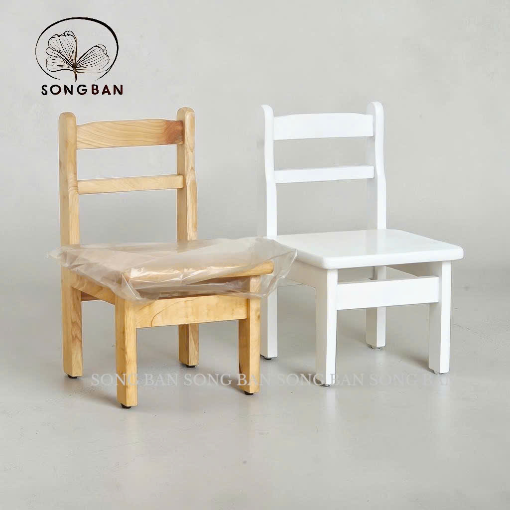 Ghế Trẻ Em (Loại Nhỏ) Gỗ Cao Su Nhiều Kích Thước, Ghế Gỗ Có Tựa Cho Bé - Hàng VN Xuất Khẩu