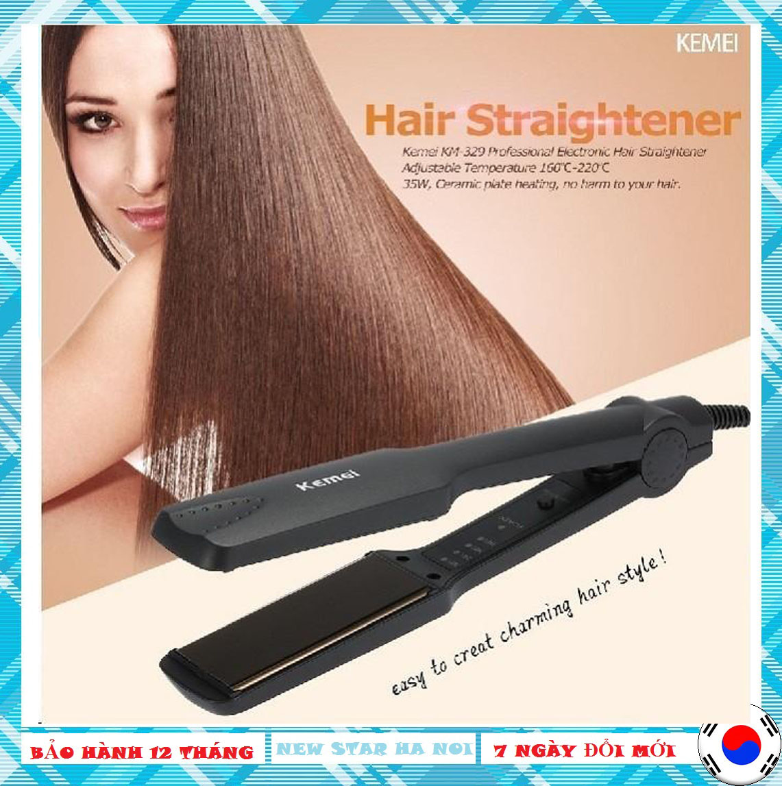 Máy ép tóc kemei KM-329 và máy ép tóc Kemei 329, máy ép tóc giá rẻ , máy ép tóc mini 3 trong 1 siêu thẳng, máy là tóc làm tóc duỗi tóc kemei chất lượng cao, nhiệt độ nóng nhanh - Bảo Hành 12 Tháng