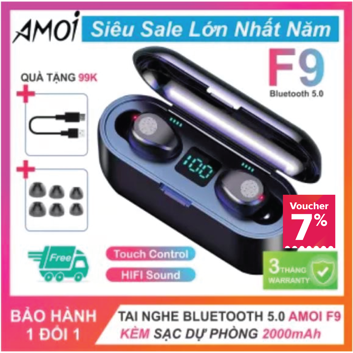 Tai nghe Bluetooth 5.0 Yoking F9 Cảm ứng, Màn Hình Led, Phiên Bản Bluetooth 5.0, Kiêm Sạc Dự Phòng Cho Điện Thoại