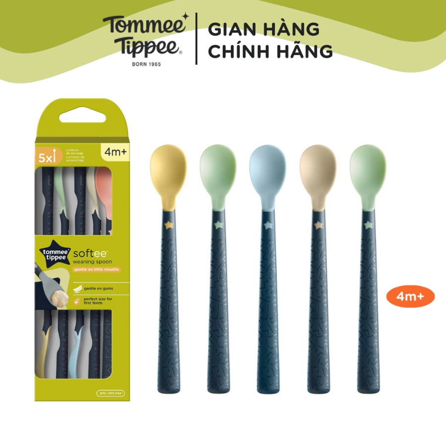 Thìa ăn dặm tommee tippee softee, cho bé từ 4 tháng - set 5 thìa, tách lẻ