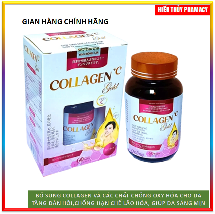 Viên Uống Trắng Da Toàn Thân Collagen gold - Collagen Peptide Nhập Khẩu từ Nhật Bản Giúp Hạn Chế Lão Hóa Da Trắng Da Sáng Mịn Da Bổ Sung Các Vitamin A C E Thiết Yếu Cho Cơ Thể (hộp 60 Viên)