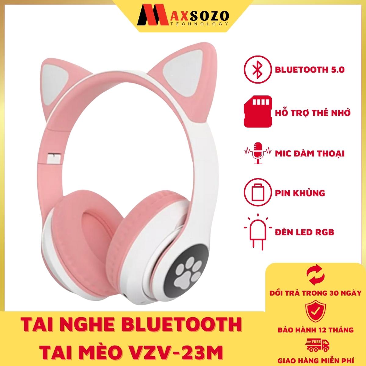 Tai nghe Bluetooth chụp tai có mic VZV-23M | Headphone tai Mèo dễ thương có mic, âm Bass mạnh mẽ, Bluetooth 5.0, đèn LED chuyển màu RGB
