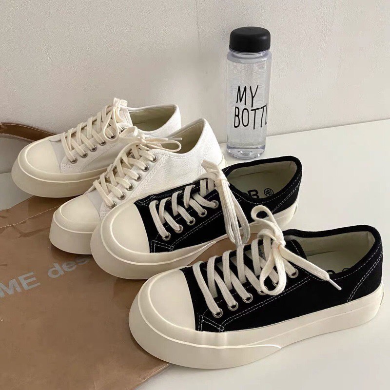 [Hoàn Tiền 15%][CÓ SẴN] Giày thể thao nữ Ulzzang vải canvas cao 4cm basic đế bằng bánh mì vải mềm màu đen trắng năng động trẻ trung hot trend đẹp