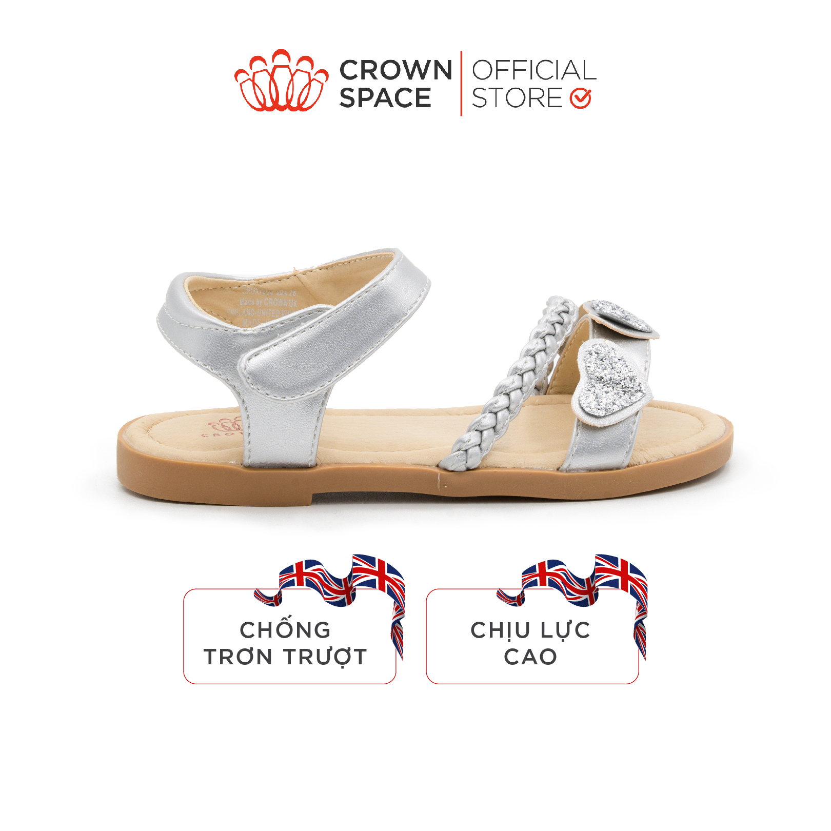 Sandal Đi Học Dành Cho Bé Gái Crown Space Cao Cấp CRUK7036- Thiết Kế Chuẩn Y Khoa - Chống Hôi Chân - Size 24 đến 29
