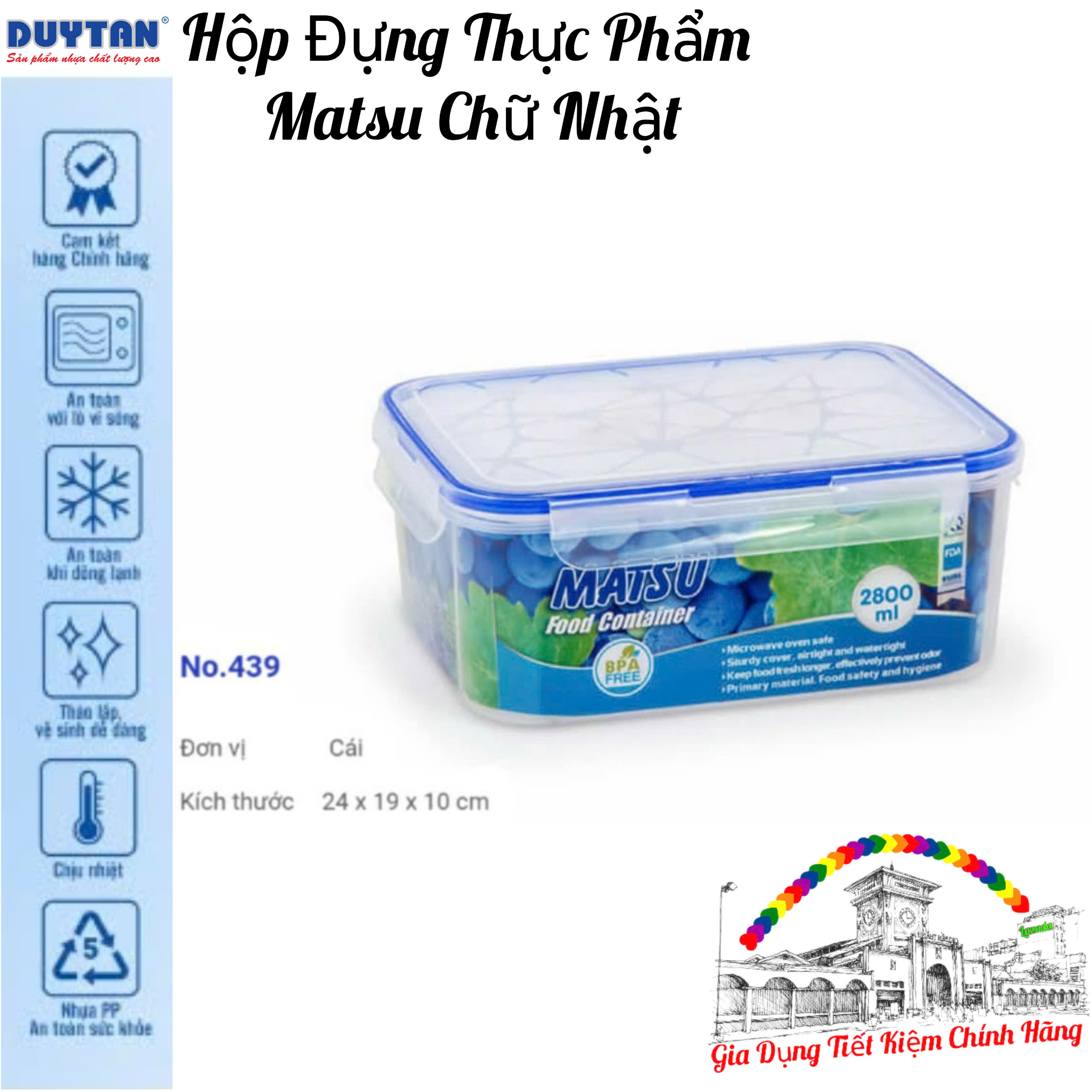 Hộp đựng thực phẩm 2800ml matsu chữ nhật -duy tân chính hãng