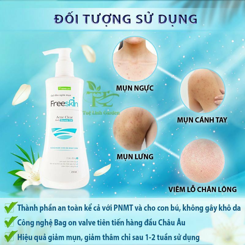 Gel tắm ngừa mụn freeskin - bộ 3 làm sạch, mềm da, ngừa gây mụn 250ml