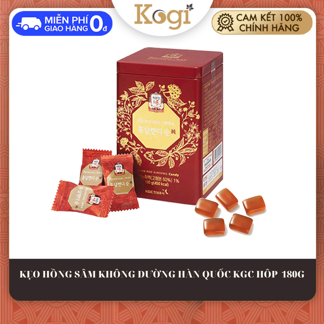 Kẹo hồng sâm không đường Hàn Quốc KGC 180g, Kogi Ginseng - Giải tỏa căng thẳng mệt mỏi, tăng cường trí nhớ, bổ sung năng lượng, thơm miệng chắc răng.