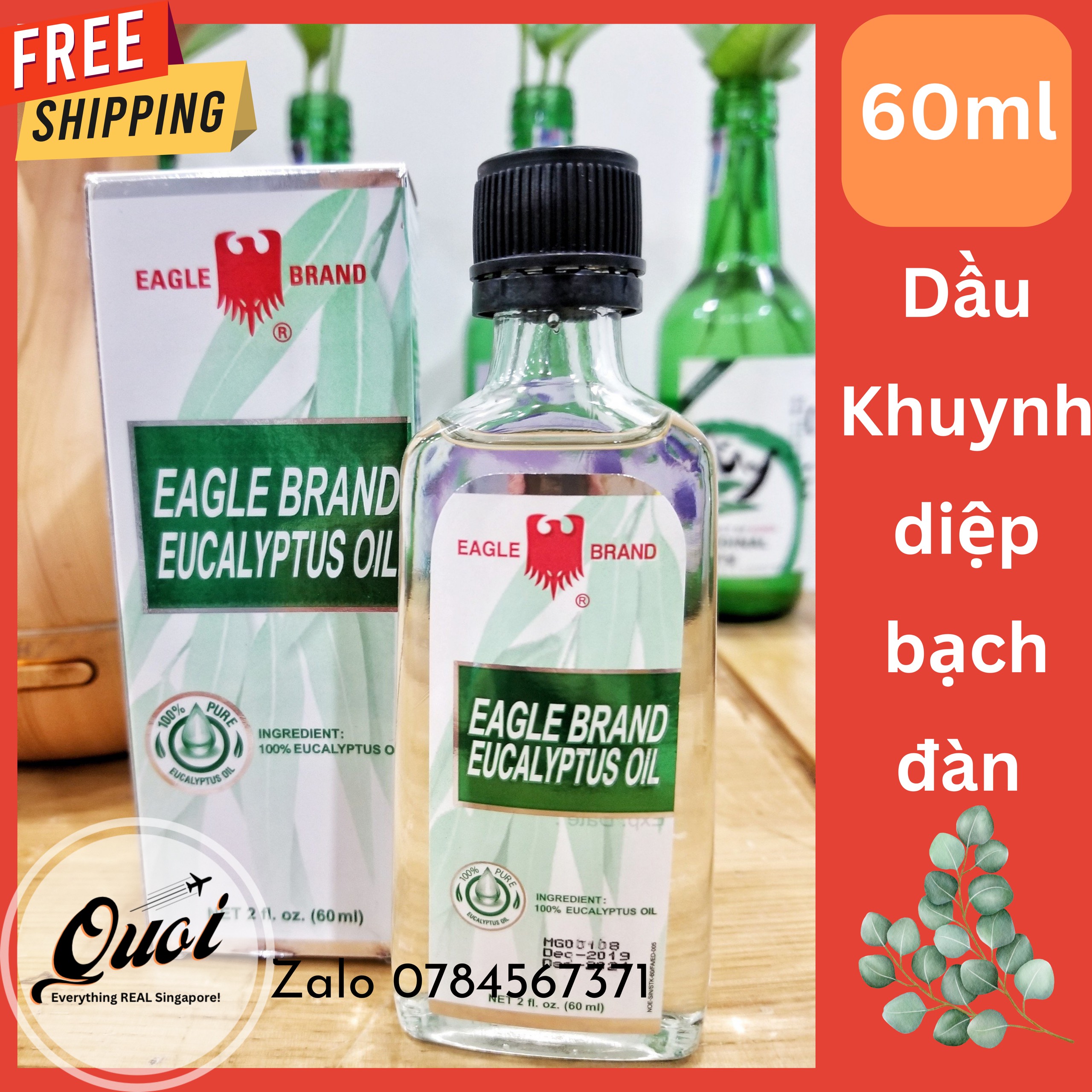 Singapore - Dầu Khuynh Diệp Bạch Đàn Hiệu Con Ó - Eagle Brand Eucalyptus Oil 60ml, dầu con ó bạch đàn, dầu khuynh diệp, dầu trắng con ó