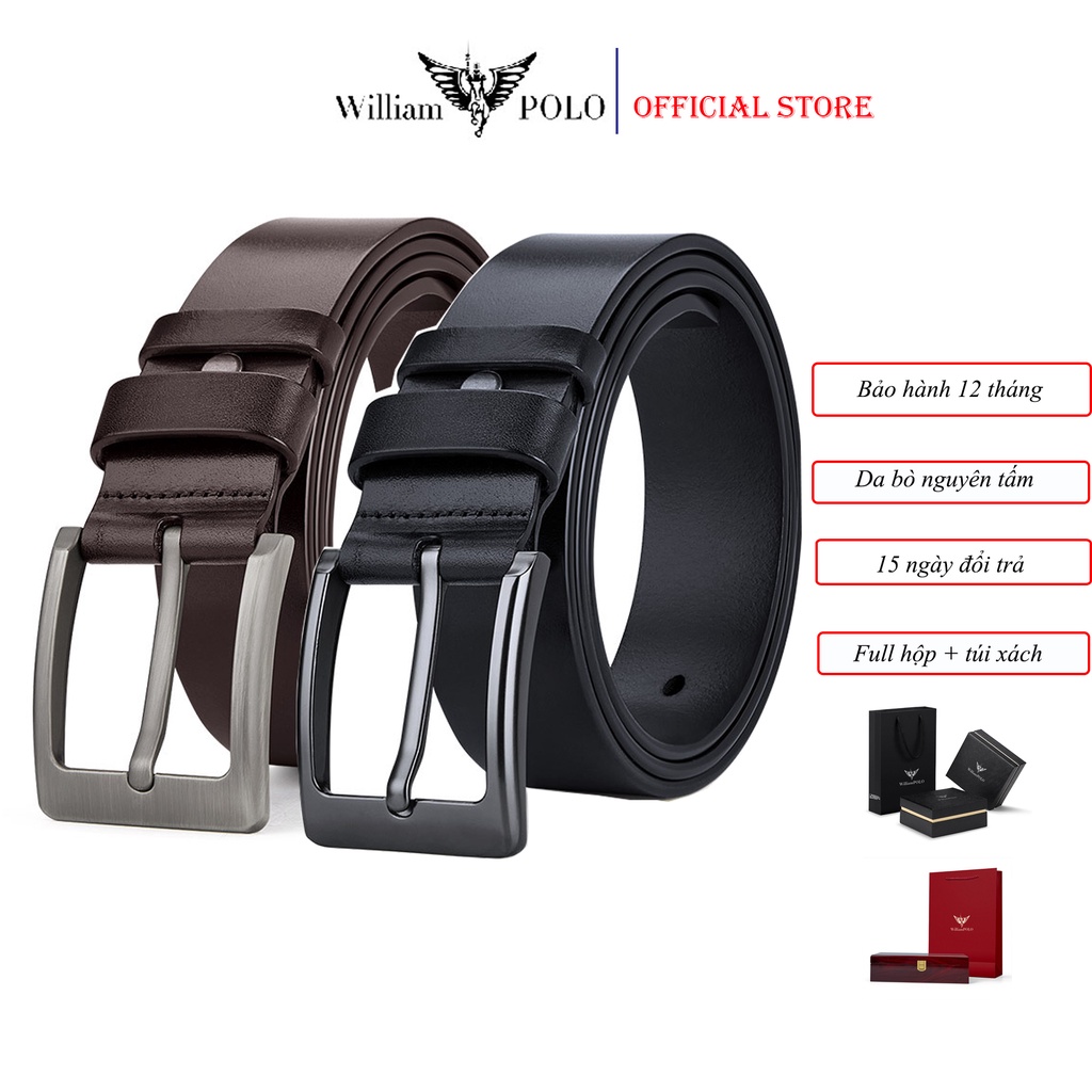 Dây thắt lưng nam cao cấp dùng khóa gài williampolo - chất liệu da bò nguyên tấm polo22392 - full hộp và túi xách