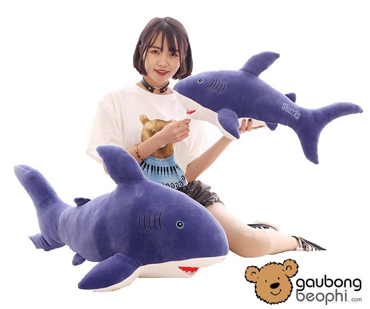 Cá mập bông xanh vải mềm mịn co giãn 4 chiều, Size 60CM, Shop Gấu Bông Béo Phì, đồ chơi bằng bông an toàn cho bé khi chơi ( giao màu bất kì)