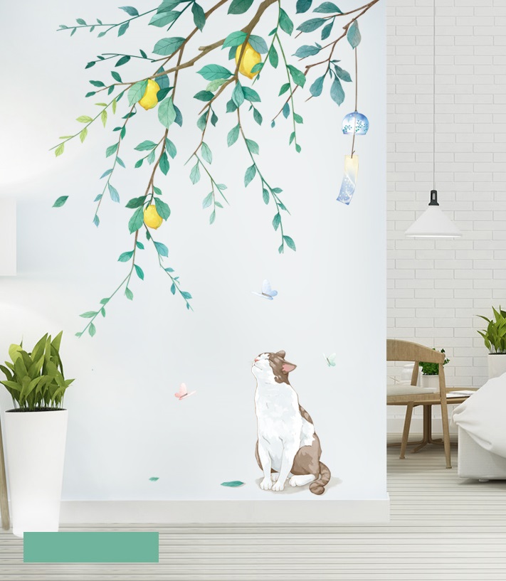 Decal dán tường Mèo nâu dưới tán lá - C24-vivadecal