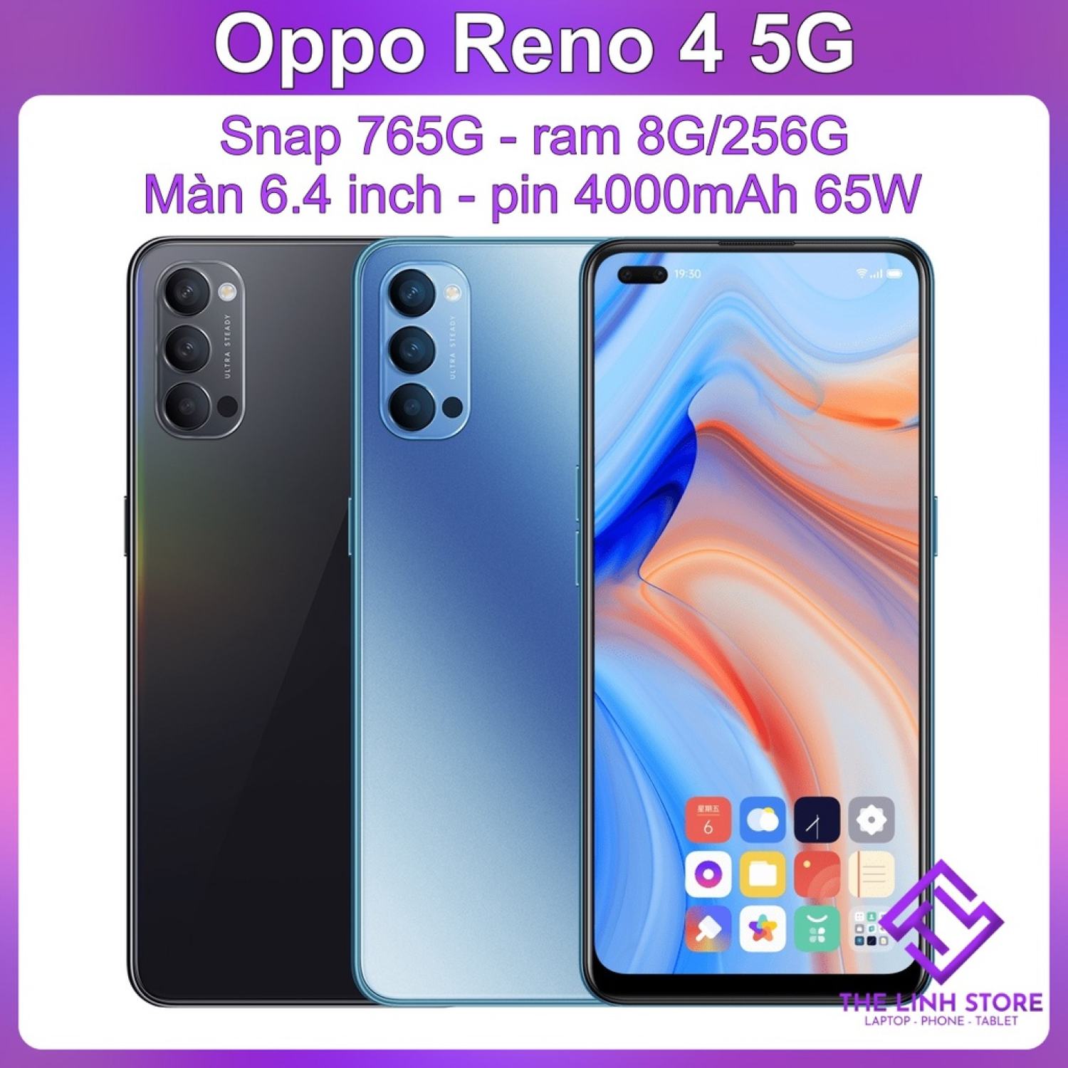 Điện thoại oppo reno 4 5g ram 8g 256g - snap 765g màn 6.4 inch