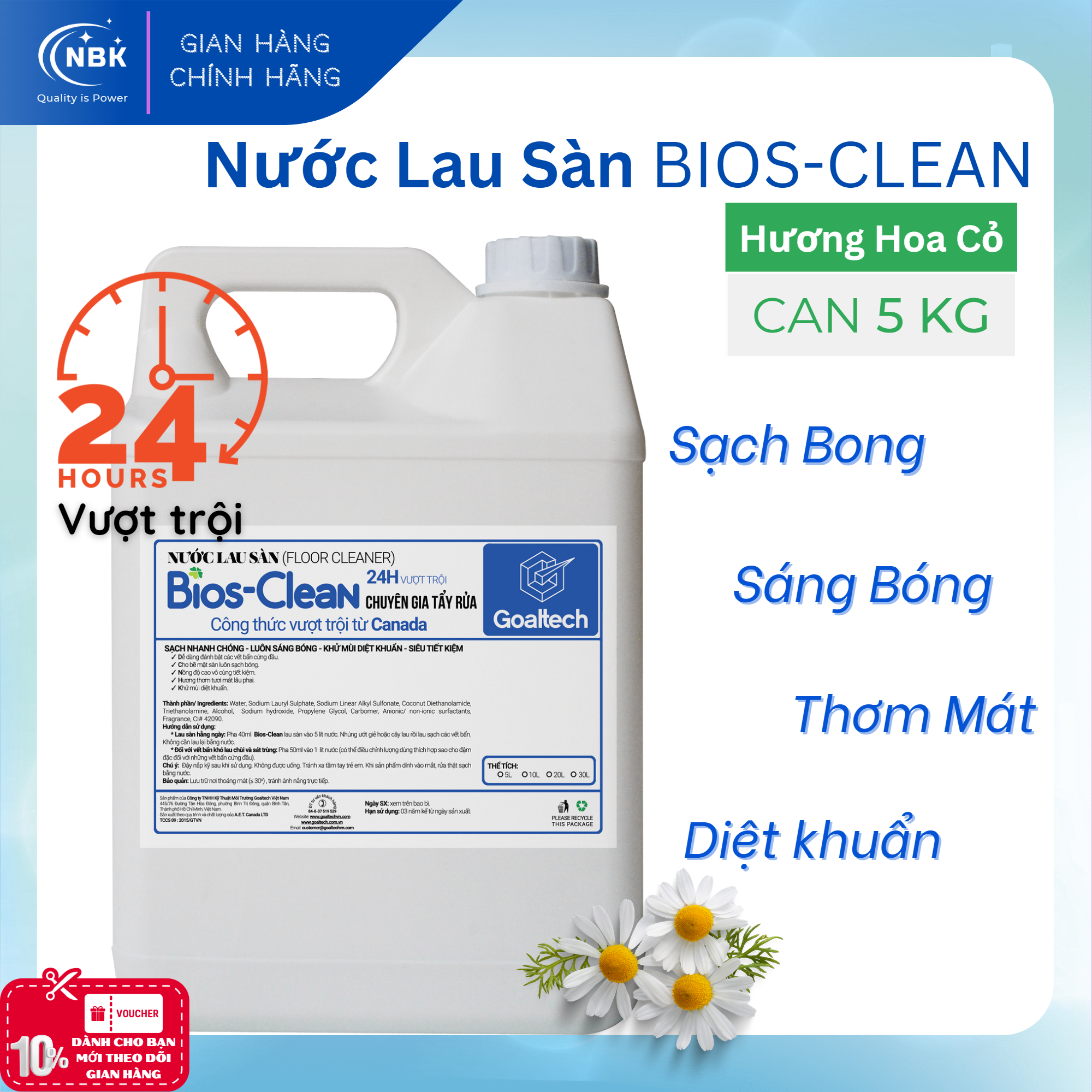 Nước lau sàn nhà bios hương hoa cỏ can 5 kg - nước thơm lau sàn với tinh dầu thiên nhiên, đuổi muỗi, đuổi côn trùng