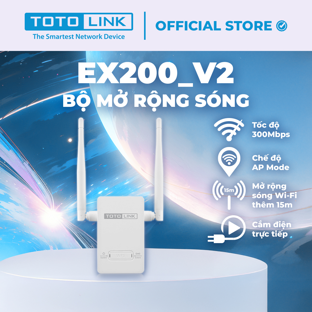 Bộ kích sóng WIFI REPEATER CHUẨN N 300MBPS TOTOLINK EX200-V2