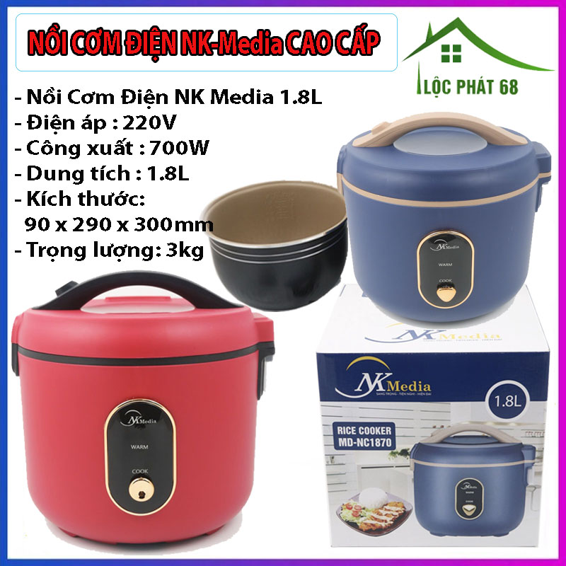Nồi cơm điện đa năng, Nồi cơm điện NK Media cao cấp dung tích 1 lít 8, công suất 700W, Nồi cơm điện mini giá rẻ gơn nồi cơm điện cuckoo, nồi cơm điện cao tần, nồi cơm điện tử thông minh