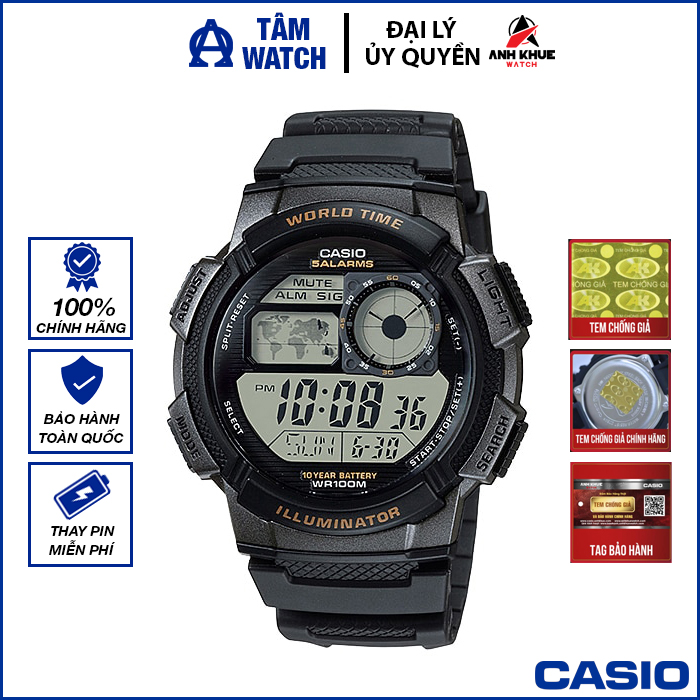 Đồng hồ nam dây nhựa casio standard chính hãng anh khuê ae-1000w-1avdf
