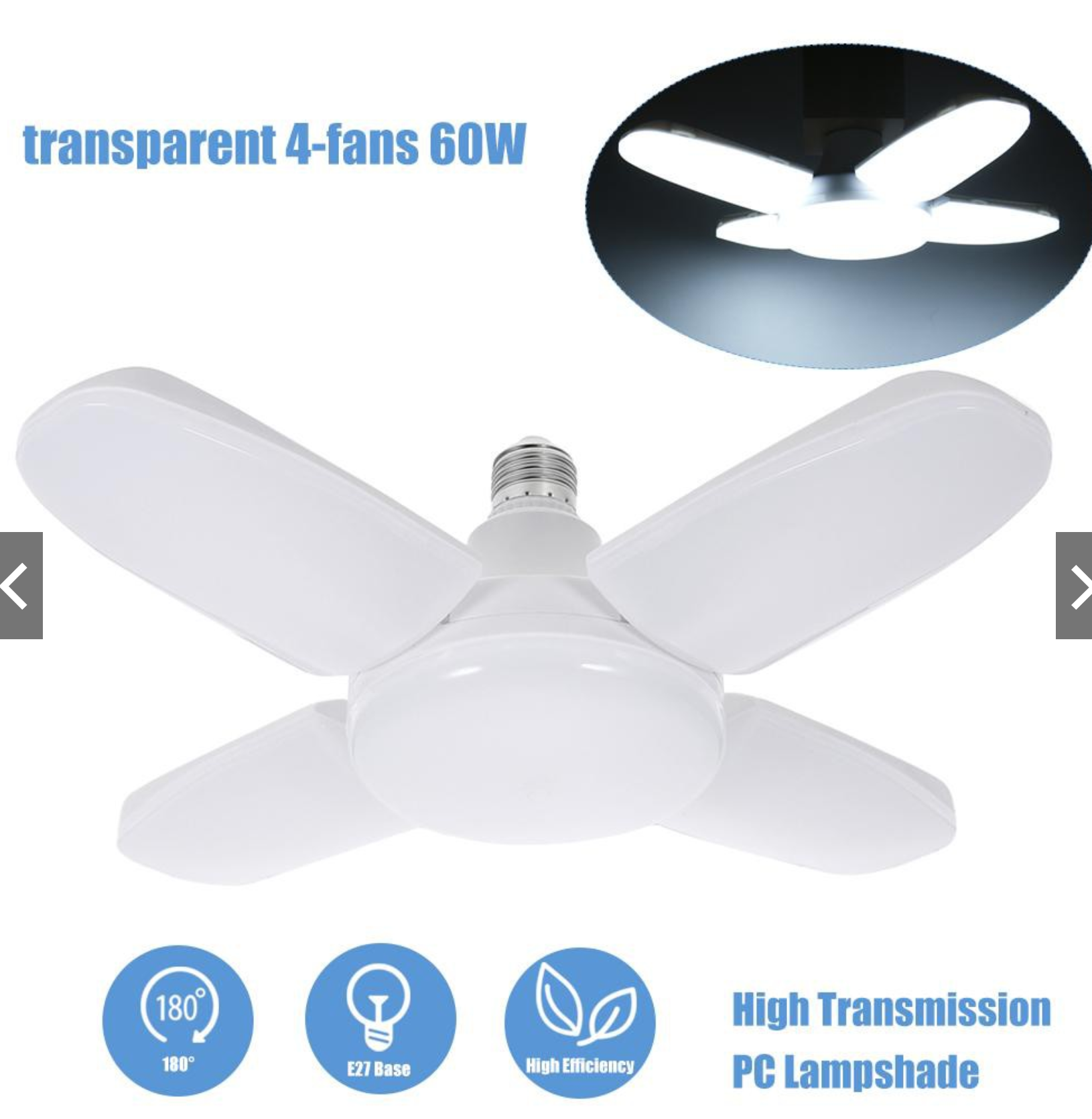 Bóng đèn led 60W 4+1 cánh quạt siêu sáng Đuôi E27 siêu tiết kiệm điện