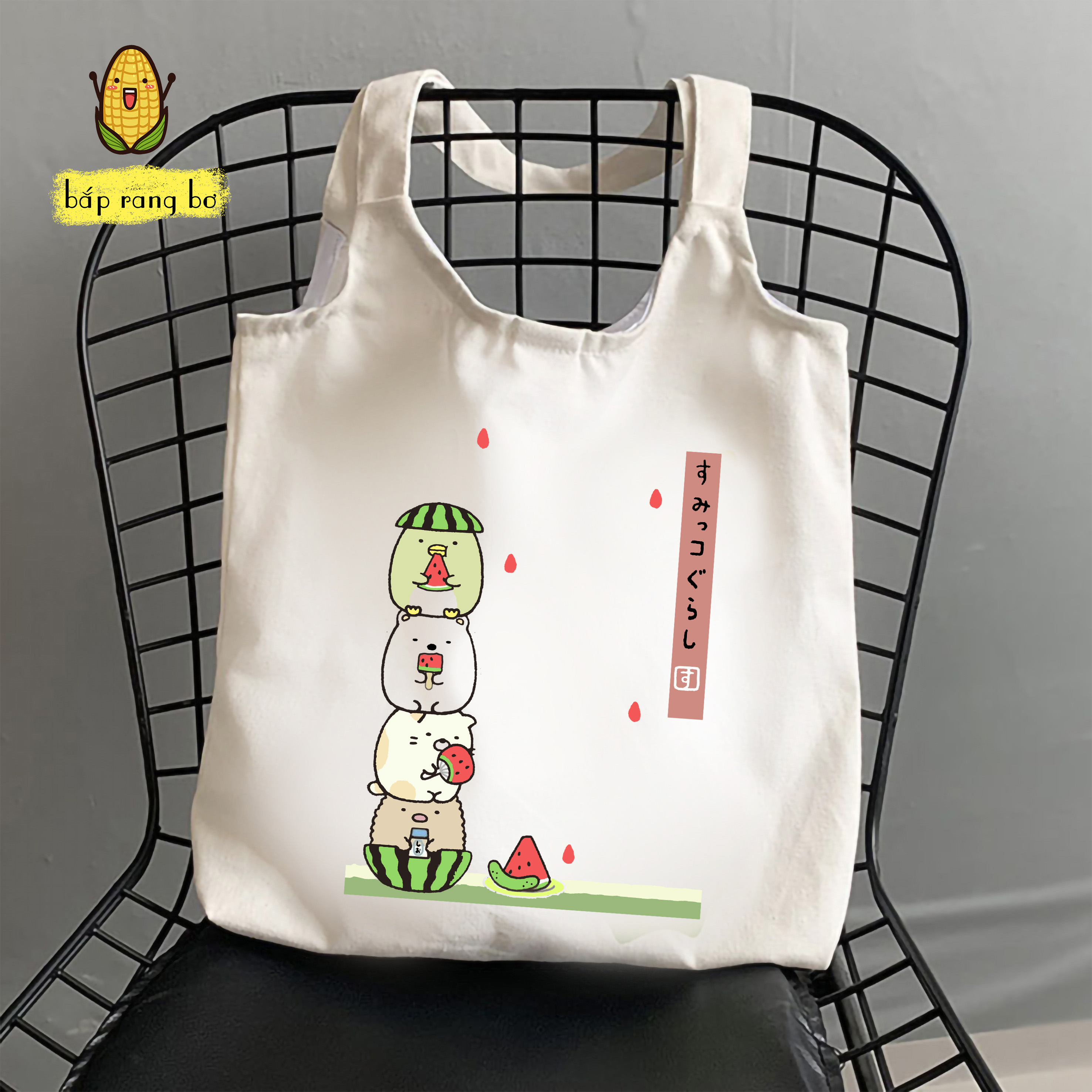 Túi tote đeo vai Khủng Long Chibi vải canvas đựng sách a4