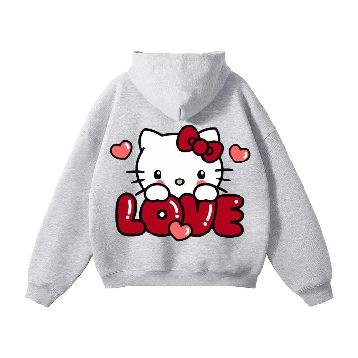 Áo Khoác zip Chất Vải Nỉ Cotton Ấm Áp Mềm Mịn, Hình Hello Kitty Love Siêu Xinh Dành Cho Các Bé Yêu