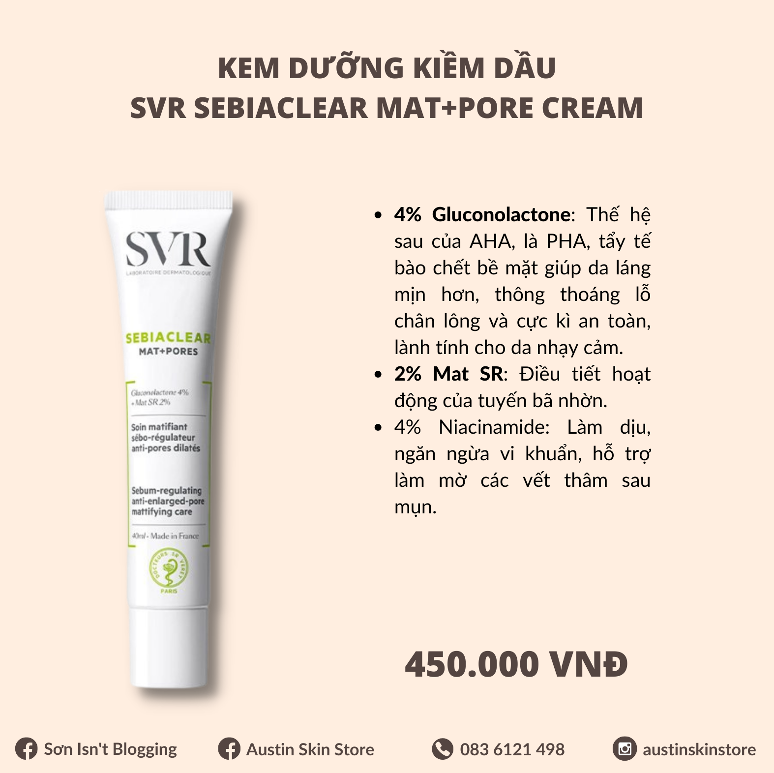 Kem Dưỡng Giảm Mụn SVR Sebiaclear Mat+pores Anti-Blemish Cream