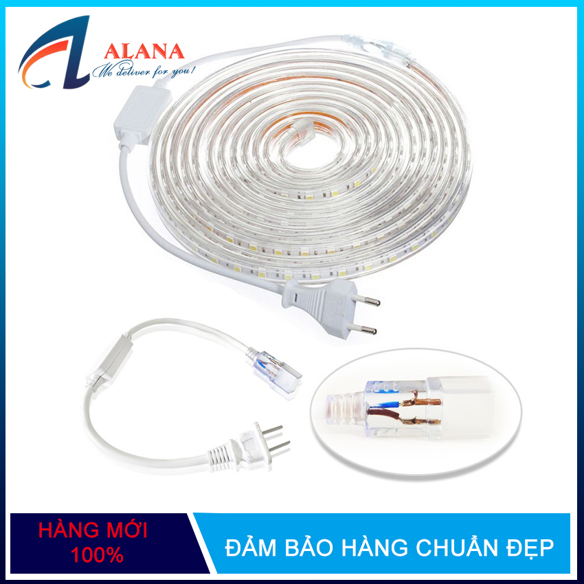 Bộ 10 mét đèn led dây 5050/220v 1 màu ánh sáng trắng và 1 đầu nối dây nguồn