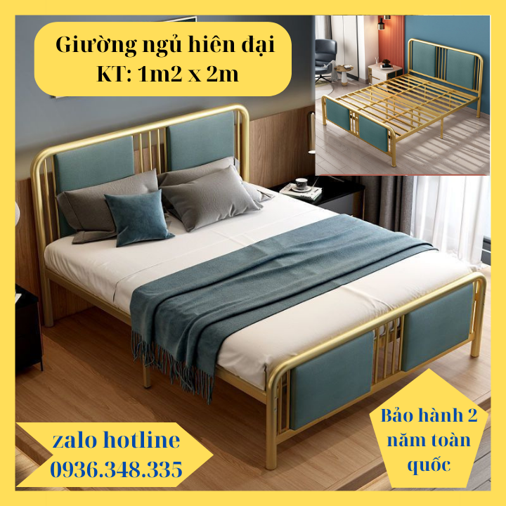 Giường Ngủ Giường Sắt Phong Cách Sang Trọng Hiện Đại Thiết Kế Khung Sắt Chịu lực Chắc Chắn