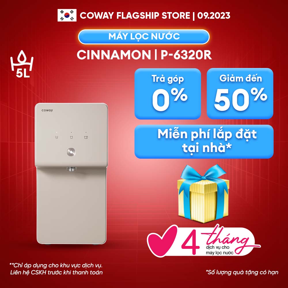 TẶNG NGAY 4 THÁNG DỊCH VỤ CHO MÁY LỌC NƯỚC MÁY VẮT CAM GIÁ 567K Máy lọc nước Coway Cinnamon P6320R Dung tích 5L Máy lọc nước để bàn bơm tăng áp trợ lực lõi lọc kháng khuẩn miễn phí lắp đặt tại nhà