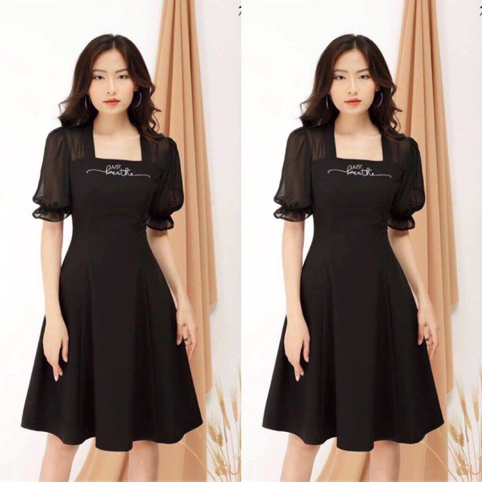 Đầm xòe dự tiệc phối voan thêu chữ ký dễ thương