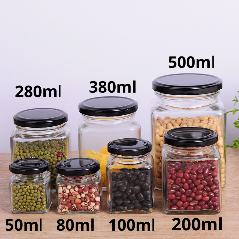 HỦ THUỶ TINH VUÔNG NẮP THIẾC ĐỰNG GIA VỊ THỰC PHẨM 100ML