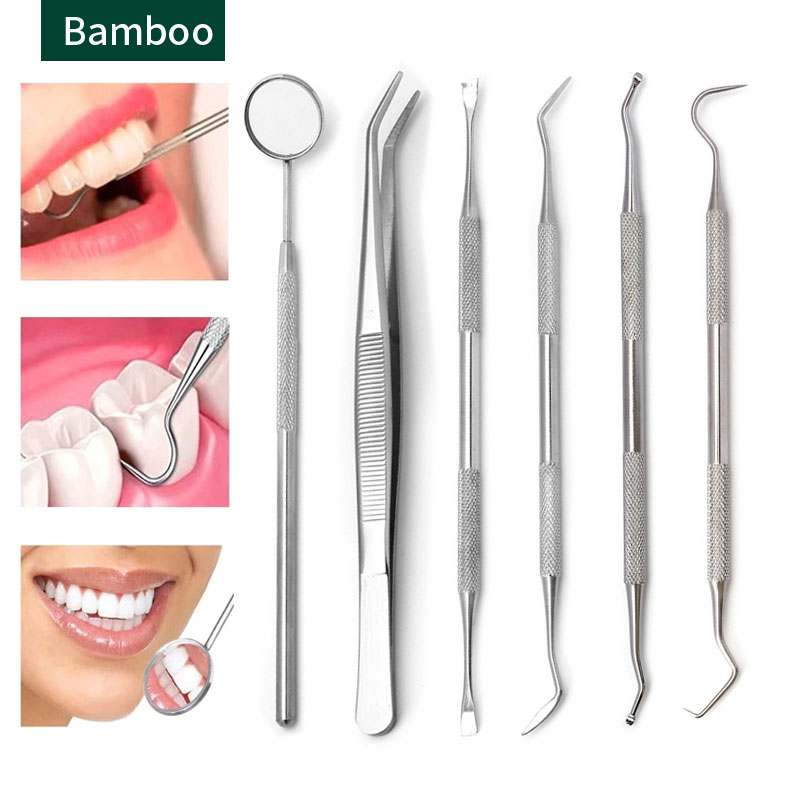 6Pcs stainless steel clamp mouth mirror tweezers small shovel