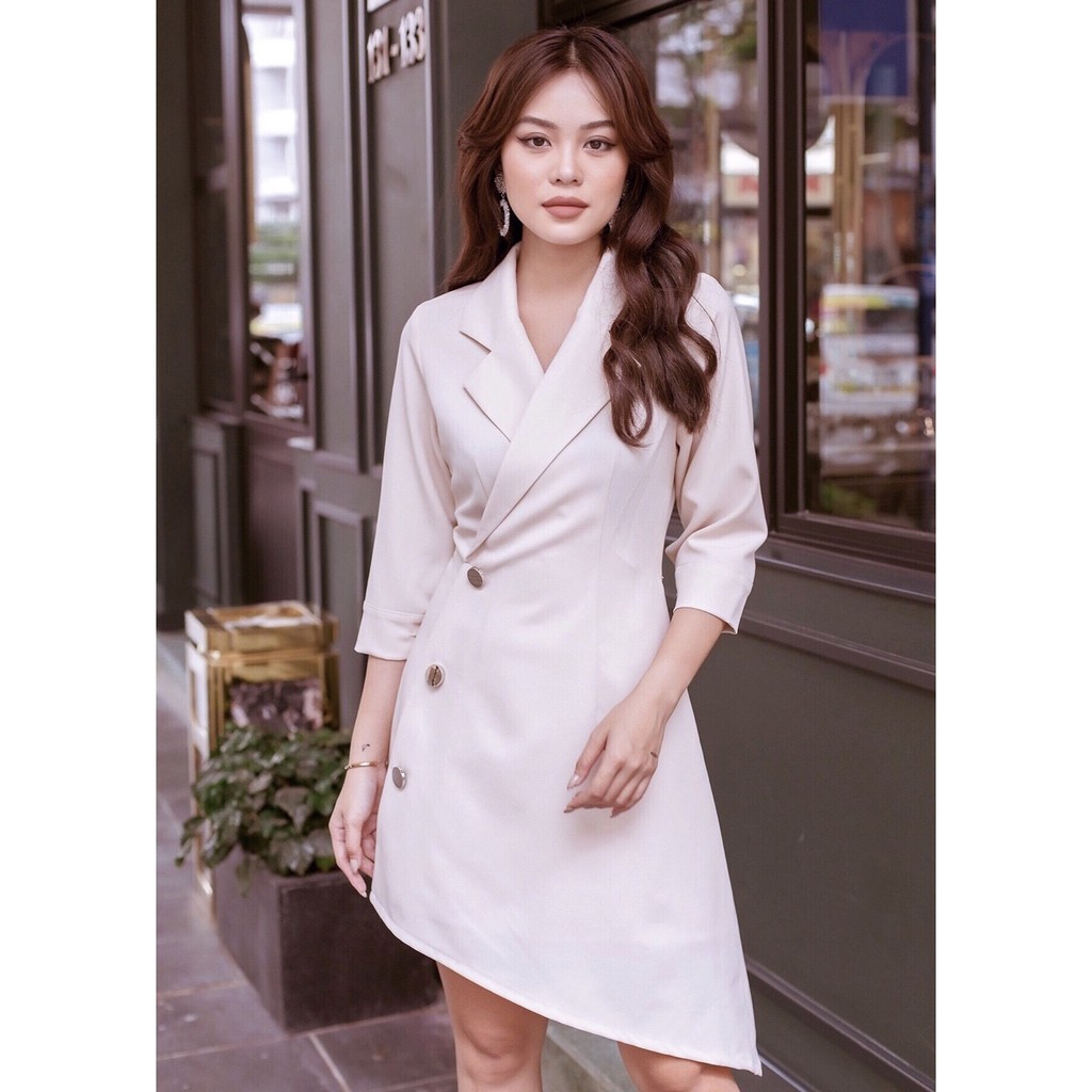 Đầm xòe cổ vest công sở lệch tà 3 màu - dx512
