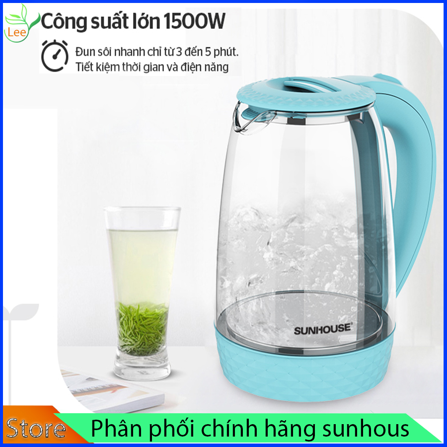 Bình đun nước siêu tốc 4.0/ 1L8 Ấm Siêu Tốc Thủy Tinh trong suốt Sunhouse SHD1215- Hàng chính hãng - ấm đun siêu tốc - Lee901