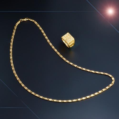 Combo Dây Chuyền Nam và Nhẫn Phước lộc Mạ Vàng 24k ( Dây Dẹt - nhẫn phát lộc )