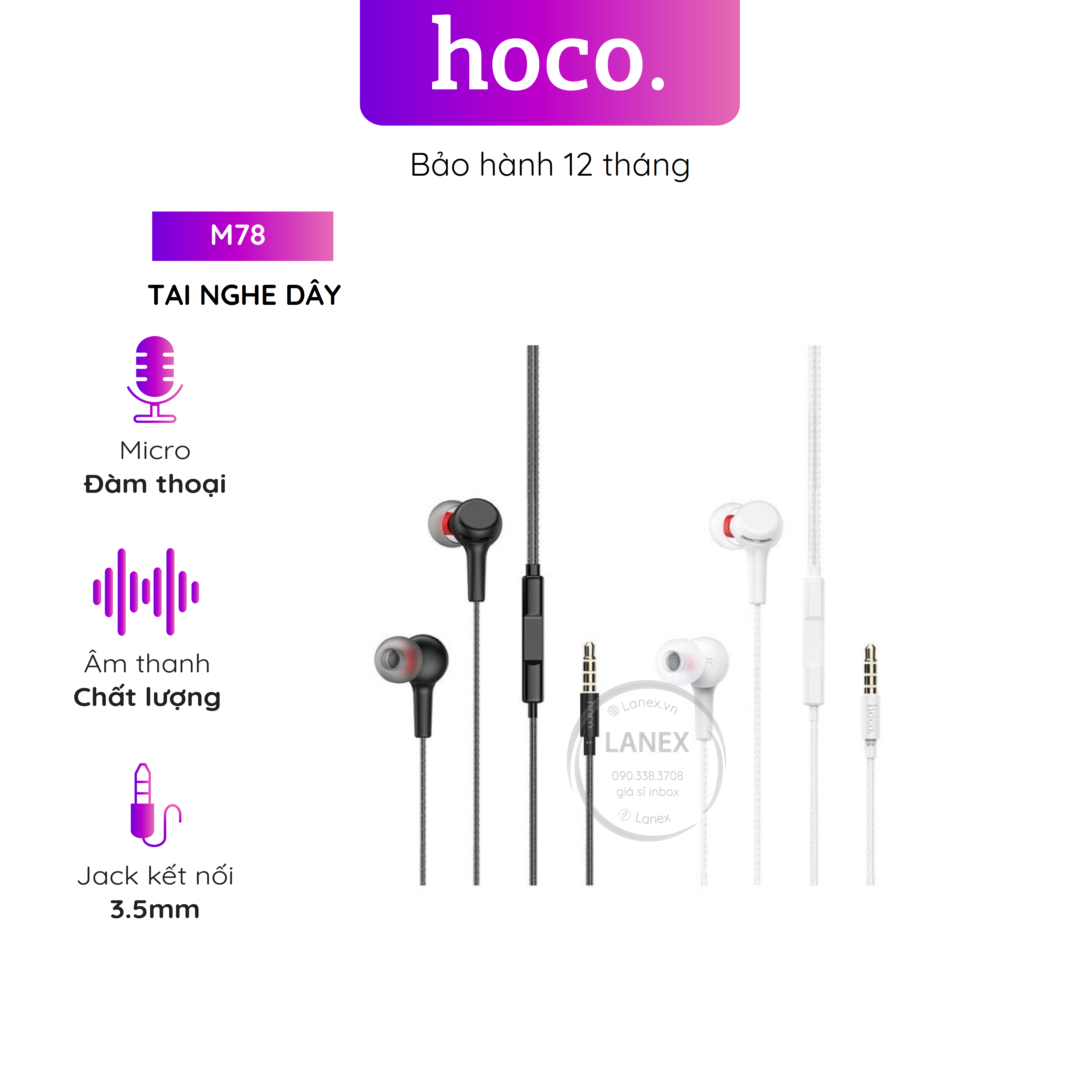 Tai nghe có dây hoco m78 dài 1.2m - dành cho thiết bị hỗ trợ jack 3.5mm