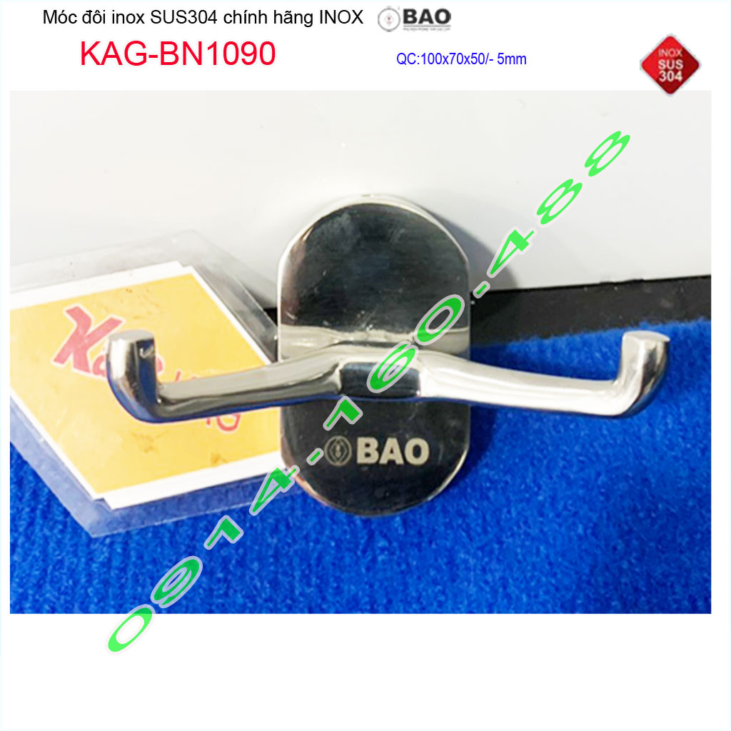 Móc đôi Inox Bảo KAG-BN1090, móc 2 treo đồ nhà tắm SUS304 đế đúc thiết kế tuyệt đẹp sang trọng tinh tế đến từng chi tiết