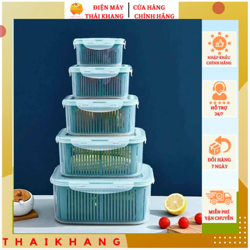 Sale khủng - Set 5 bộ rổ tách nước đựng thực phẩm để tủ lạnh - Thaikhang Machine