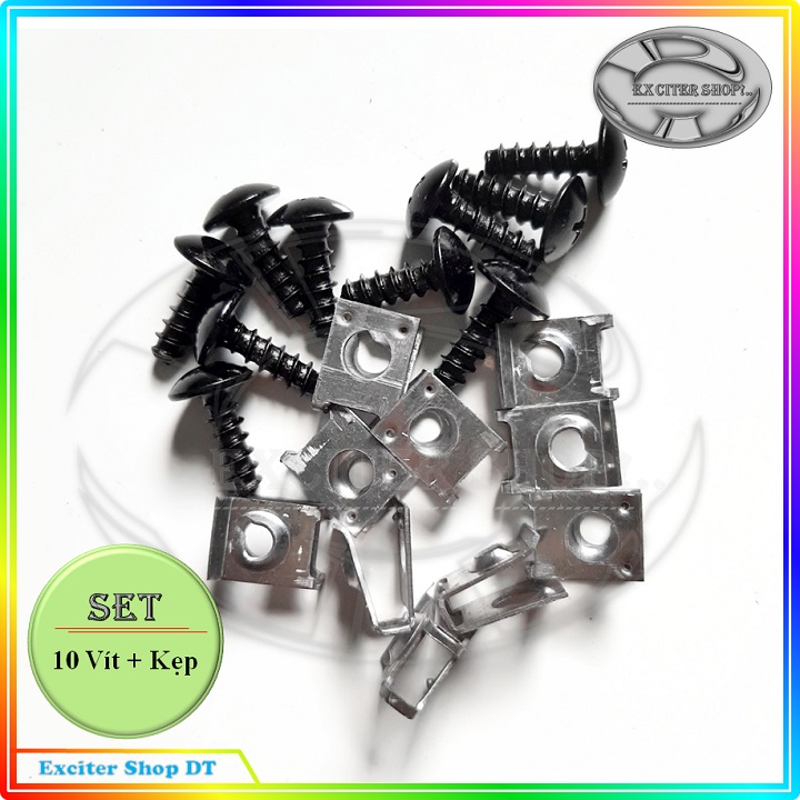 Set 10 ốc vít xoắn dàn áo m6x15, màu đen, kèm bát kẹp