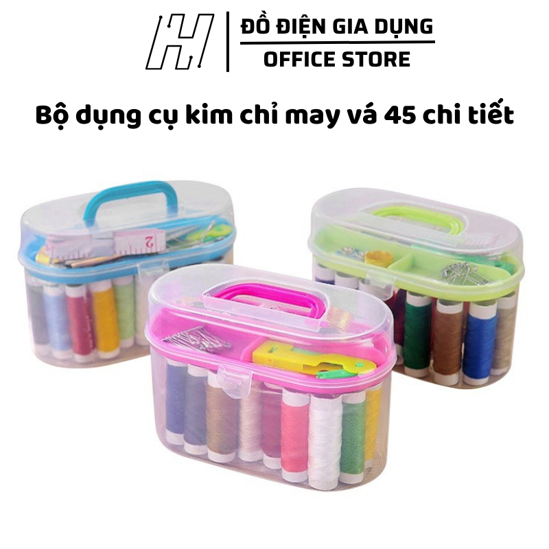 Bộ kim chỉ may vá đa năng 45 món kèm hộp đựng trong suốt
