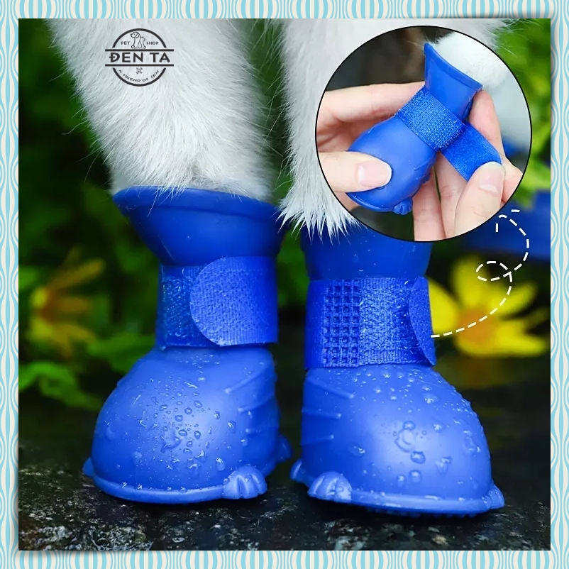 Bộ 4 chiếc giày ủng đi mưa chống trơn trượt giữ ấm cho chó mèo thú cưng – Đen Ta pet shop